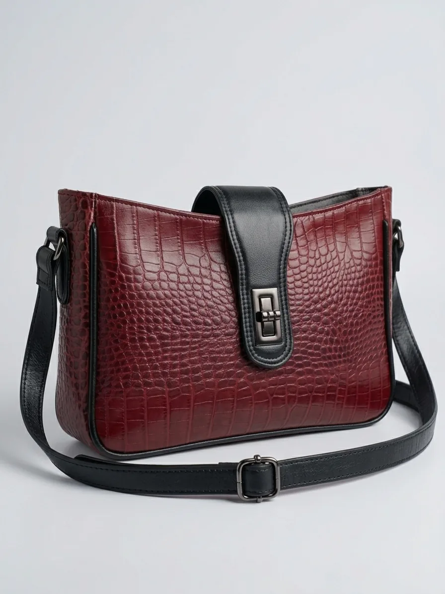 Red Wine croc-embossed genuine leather ladies bag Bangladesh – Zyro luxury handbag
